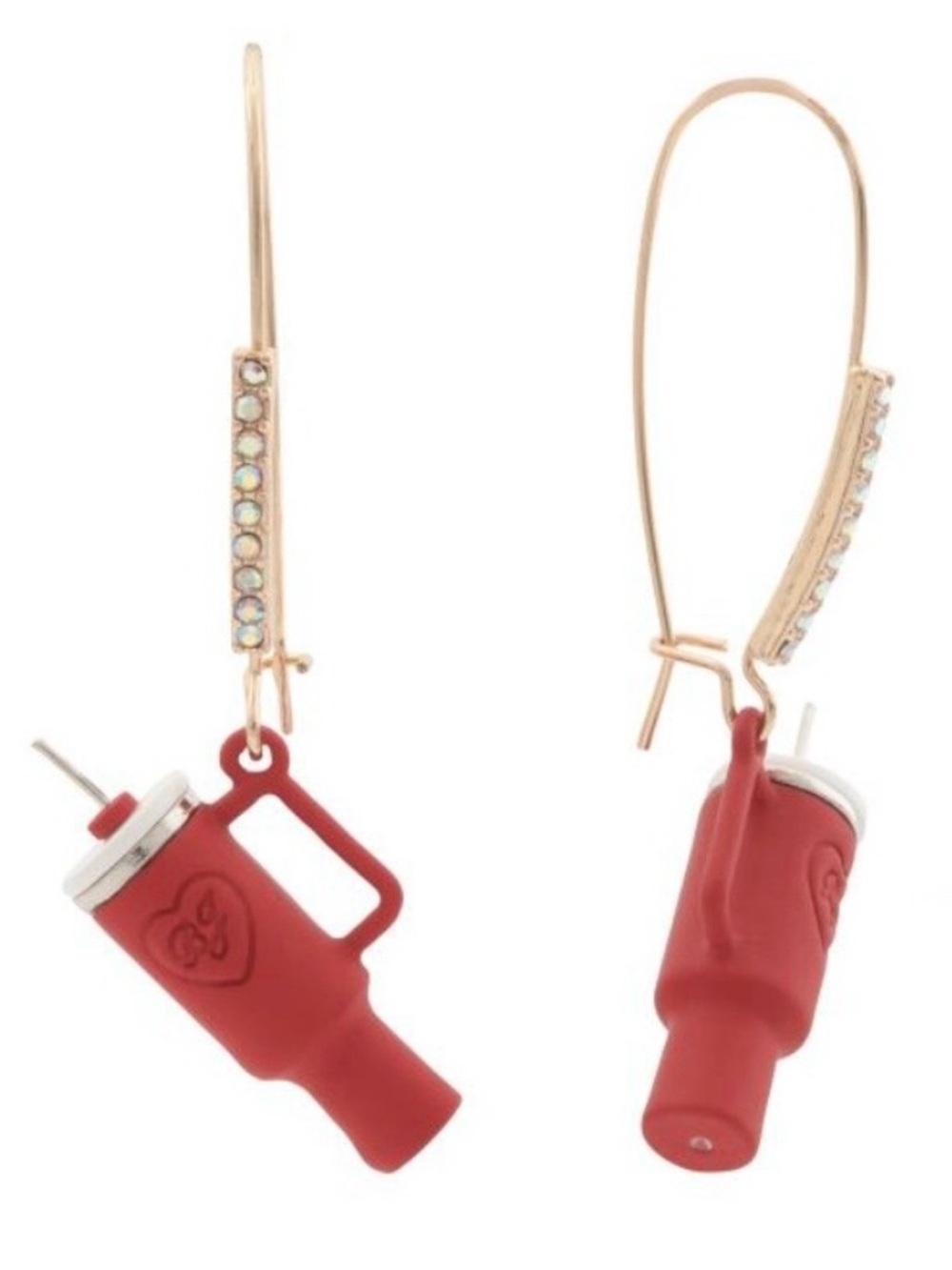 Betsey Johnson Red Novelty Bottle Dangle Earrings with Gold-Tone Hooks